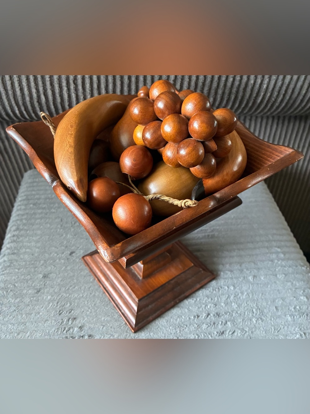 VTG MCM Wooden Fruit Bowl Display Table Decor Grape Banana Lemon centerpiece